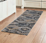 8' Charcoal Gray And Tan Woodland Lodge Runner Rug