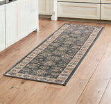 8' Gray And Ivory Floral Medallion Runner Rug