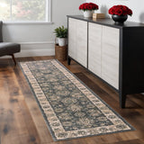 8' Gray And Ivory Floral Medallion Runner Rug