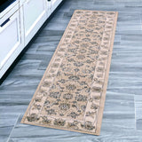 8' Beige And Ivory Floral Medallion Runner Rug
