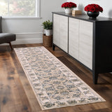 8' Beige And Ivory Floral Medallion Runner Rug