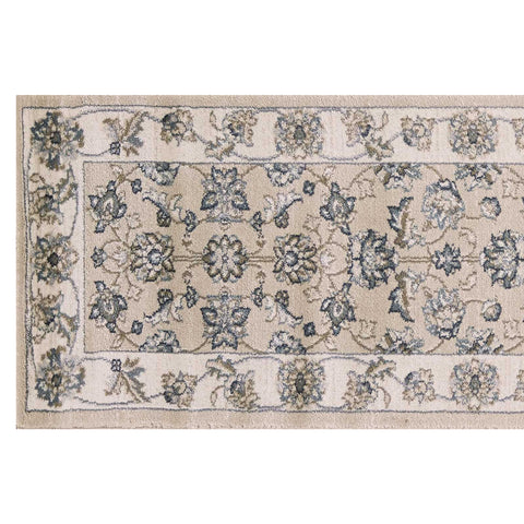 8' Beige And Ivory Floral Medallion Runner Rug