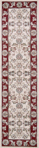 8' Ivory And Red Floral Medallion Runner Rug