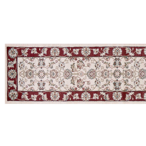 8' Ivory And Red Floral Medallion Runner Rug