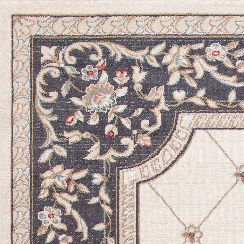 8' Ivory And Gray Floral Runner Rug