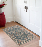 3' X 5' Slate Blue And Red Floral Medallion Area Rug