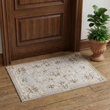 3' X 5' Light Gray Green And Tan Floral Medallion Area Rug