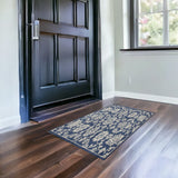 3' X 5' Blue And Ivory Floral Medallion Area Rug