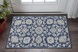 3' X 5' Blue And Ivory Floral Medallion Area Rug