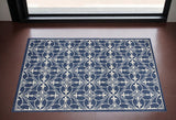 3' X 5' Blue And Ivory Floral Medallion Area Rug
