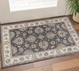 3' X 5' Gray And Ivory Floral Medallion Area Rug