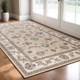 3' X 5' Beige And Ivory Floral Medallion Area Rug