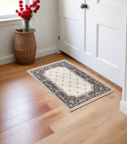3' X 5' Gray And Ivory Floral Area Rug