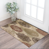 3' X 5' Sage Brown And Ivory Floral Medallion Area Rug