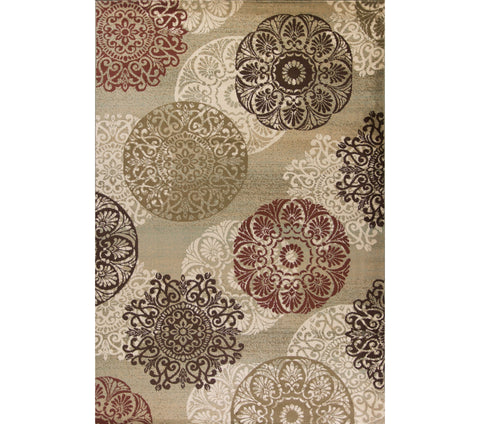 3' X 5' Sage Brown And Ivory Floral Medallion Area Rug