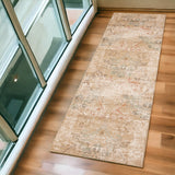 7' Champagne And Beige Damask Runner Rug