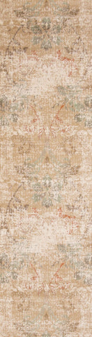7' Champagne And Beige Damask Runner Rug