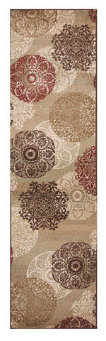 8' Sage Brown And Ivory Floral Medallion Runner Rug