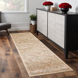 7' Ivory And Brown Floral Medallion Runner Rug