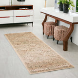 7' Ivory And Brown Floral Medallion Runner Rug