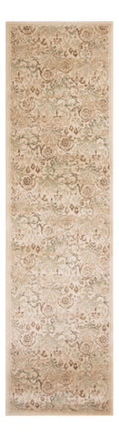7' Ivory And Brown Floral Medallion Runner Rug