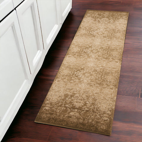 8' Beige And Tan Floral Medallion Runner Rug