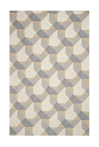 2' X 4' Ivory Gray And Cream Wool Geometric Hand Tufted Area Rug
