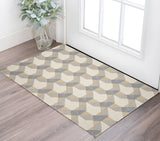 2' X 4' Ivory Gray And Cream Wool Geometric Hand Tufted Area Rug