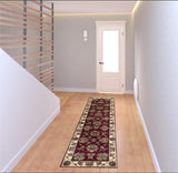 8' Red And Ivory Floral Medallion Runner Rug