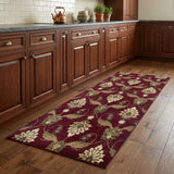 8' Red Beige And Brown Floral Vines Runner Rug