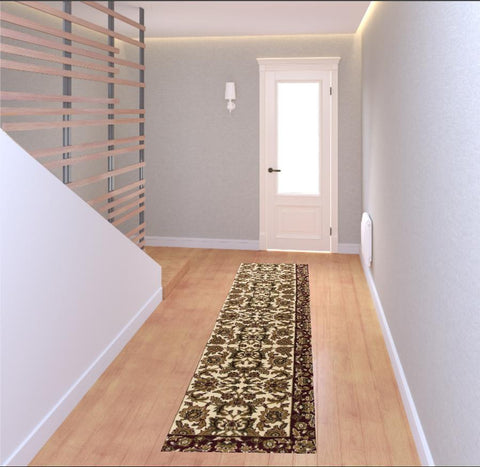 8' Ivory Red And Orange Floral Medallion Runner Rug