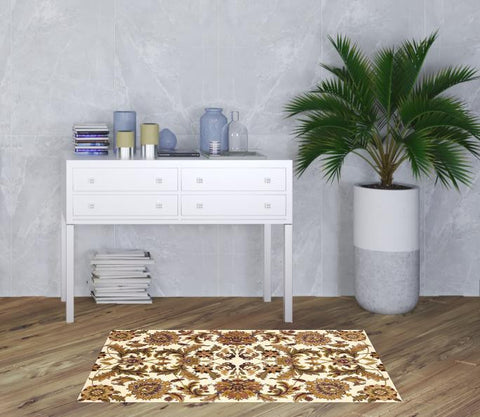 3' X 5' Ivory And Red Floral Area Rug