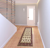 8' Red Ivory And Brown Floral Medallion Runner Rug