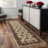 8' Red Ivory And Brown Floral Medallion Runner Rug