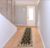 8' Black Ivory And Brown Floral Medallion Runner Rug
