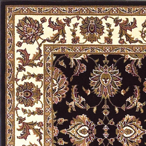 3' X 5' Black And Ivory Floral Area Rug
