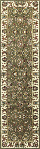 8' Green And Ivory Floral Runner Rug