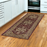8' Red And Beige Floral Medallion Runner Rug