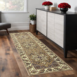 8' Beige And Ivory Floral Runner Rug