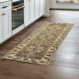 8' Beige And Ivory Floral Runner Rug