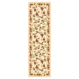 8' Ivory Green and Red Floral Vines Runner Rug