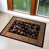 3' X 5' Tan Black And Beige Floral Vines Area Rug