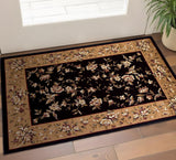 3' X 5' Tan Black And Beige Floral Vines Area Rug