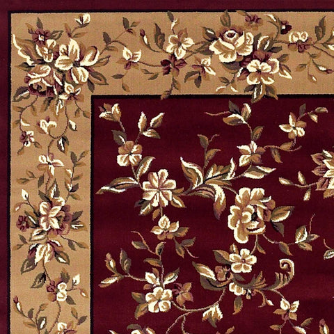 8' Red And Beige Floral Runner Rug
