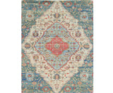 3' X 5' Blue Beige And Brick Red Jute Medallion Hand Woven Area Rug