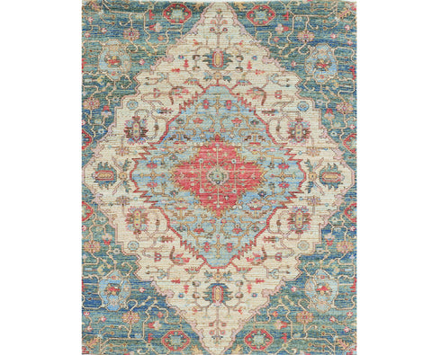 3' X 5' Blue Beige And Brick Red Jute Medallion Hand Woven Area Rug