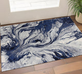 3' X 5' Blue Gray And Ivory Abstract Area Rug