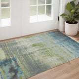 3' X 5' Blue And Green Abstract Area Rug
