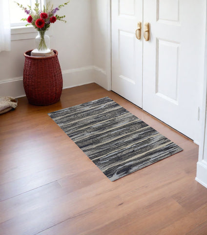 3' X 5' Gray Blue And Black Abstract Area Rug