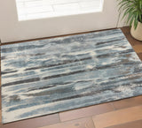 3' X 5' Teal Blue And White Abstract Area Rug